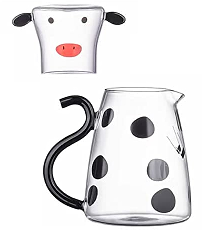 ANSAIR Cow Carafe Pitcher Cow Water Pitcher with Cup Bedside Water Carafe Cow Glass Set Cow Pitcher Water Carafe with Glass Cup for Nightstand