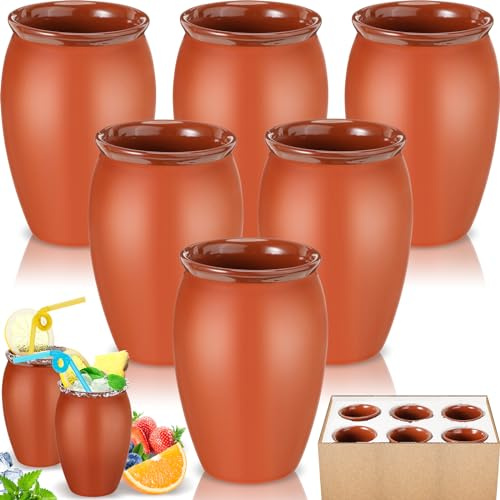 Gejoy 6 Set 567 g mexikanische Tonbecher Cantaritos für Tequila Cocktails | Traditionelle Töpfergläser für Margaritas, Fiesta-Party-Dekor, authentische Barro-Shooter, Taco-Cocktail-Ware