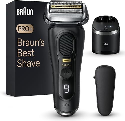 Braun Series 9 Pro+ Rasierer Herren Elektrisch, Elektrorasierer mit 5 Pro Rasierelementen, Langhaarschneider ProTrimmer & Reinigungsstation, 60 Min Laufzeit, Made in Germany, 9560cc, Schwarz