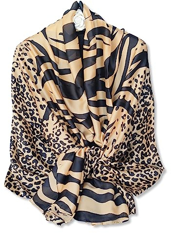 LumiSyne Seidenschal Damen Warm Weich Seidentuch Herbst Winter Animal Print Schal Leopard Pfau Pferd Muster Lange Halstücher Sonnenschut Stola Ganzjährig