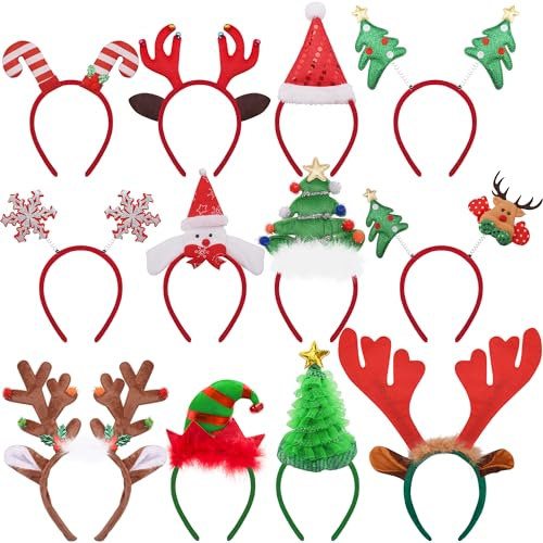 BQTQ 12 Stück Weihnachten Haarreifen Weihnachten Stirnbänder Weihnachts Kopfschmuck Haarband Weihnachten Weihnachten Kopfbedeckung