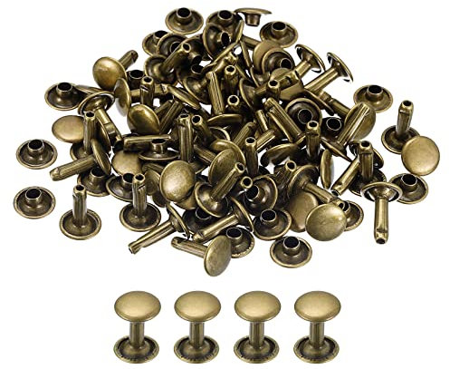 sourcing map 50 Ensembles Cuir Rivets, 9mm Double Casquette Rivets 12mm Hauteur Métal Clous Rivet pour Cuir Artisanat Réparation DIY Porte-monnaie Ceintures Sacs Chaussures, Bronze Tone