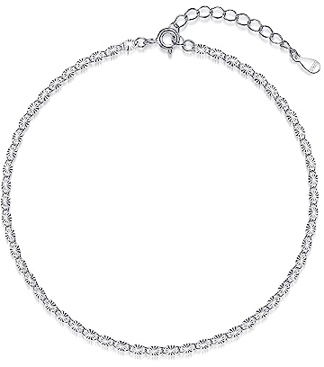 Cangall Silber Fußketten für Damen, 925 Sterling Silber Fußkettchen Armband, Flexibel Verstellbar Fußkette, Sommer Barfuß Strand Silber Fußkette am Fußgelenk, Silber Fußspange Fußbändchen Fußschmuck