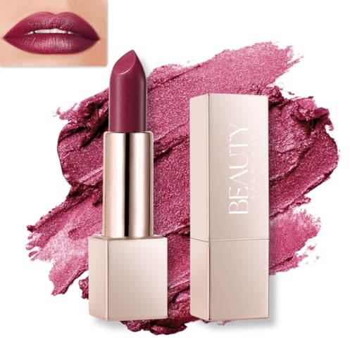 Beauty Searcher Metallisch glänzender Lippenstift, hochwirksame Lippenfarbe mit feuchtigkeitsspendender, cremiger Formel, voll deckender Lippenstift mit mattem Finish (02# Schuldig Braun)