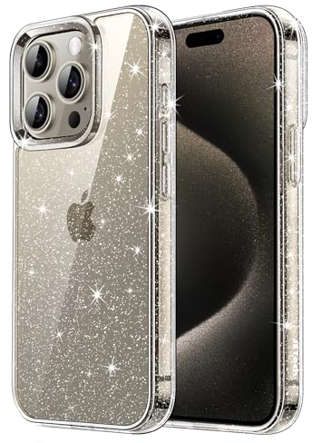 JETech Glitter Case for iPhone 15 Pro 6.1-Inch, Bling Sparkle Shockproof Phone Bumper Cover, Cute Sparkly for Women and Girls (Clear)