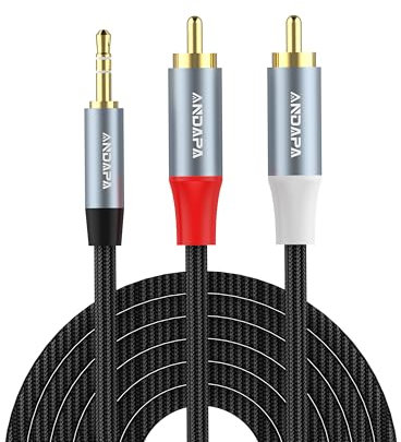 ANDAPA Câble 3,5mm vers 2 RCA (1m), câble RCA vers 3,5mm compatible avec tablette, iPad, iPod, télévision intelligente, téléphone portable, lecteur MP3, PC vers amplificateur