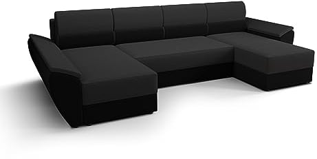 ALTDECOR Ecksofa in U-Form mit Schlaffunktion und Bettkasten Corner Sofa Bett Eckcouch Couch L-Form Schlafcouch Ausziehbar Wohnlandschaft Schlafsofa Cauchsofa - REB-U3-321x140x88cm Schwarz/Grau
