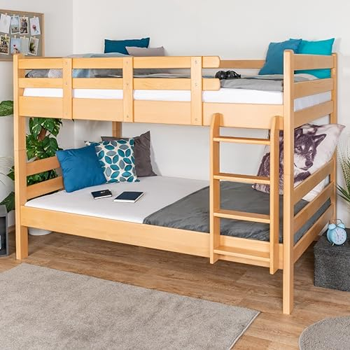 Etagenbett/Stockbett 120 x 190 cm Easy Premium Line K24/n, Kopf- und Fußteil gerade, Buche Massivholz Natur lackiert, teilbar