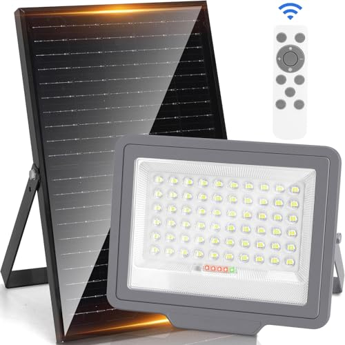 Aigostar - Projecteur solaire LED d’extérieur avec grand panneau solaire,15000mAH,batterie de grande capacité,IP65, 6500K, lampe solaire extérieure pour jardins, portes, garages,câble de 2m