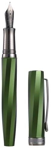 Hongdian N11 Fountain Pen, Titanium-Coated Black Extra Fine Soft Nib, Grass Green & Twill Geometric Design with Metal Case Set