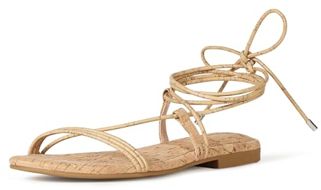 The Drop Samantha Flat Strappy Lace-up Sandal Sandalia Plana, Corcho, 39 EU