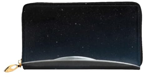 Portefeuille long en cuir imprimé chimie pour femme pour le stockage de cartes de crédit, espèces, pièces de monnaie, Soucoupe volante la nuit, One Size, Décontracté