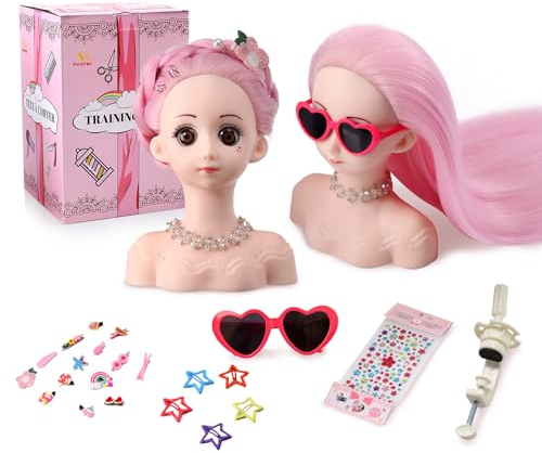 Cabeza de peluquería Cabeza Styling Head Cabeza de Maquillaje Rosa con Soporte + Juego de Cabello