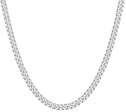 Zuofan Men Cuban Chain Necklace, 5mm, 20 Length, Silver Chain Men, Stainless Steel Neck Link Chains for Men Man Women Boys Kids