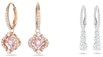 Swarovski Sparkling Dance Ohrringe, Glücksklee, Rosa, Roségold-Legierungsschicht & Attract Trilogy Ohrringe, Weiss, Rhodiniert