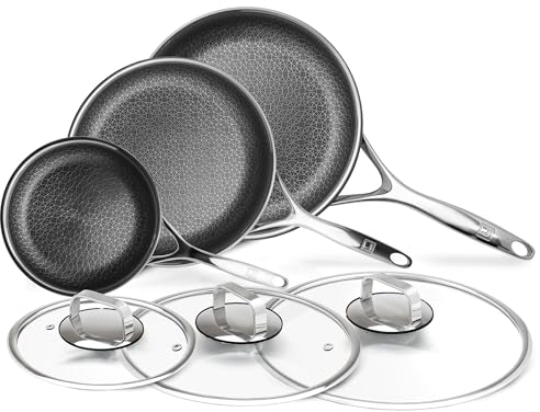 LIVWELL DiamondClad Hybrid-Bratpfanne und Deckel, antihaftbeschichtet, Edelstahl, spülmaschinenfest, PFOA-frei, Silber/Schwarz, 6-teilig, DC1058