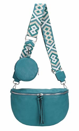 OBC Damen Tasche Crossbody Gürteltasche Brusttasche Umhängetasche Hüfttasche Crossover Bauchtasche Bodybag Schultertasche Handytasche Kunstleder Türkis