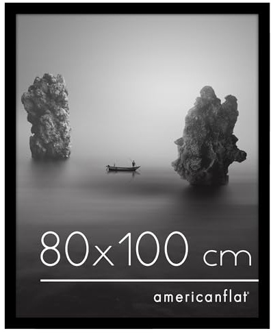 Americanflat Bilderrahmen 80x100 cm - MDF-Holz - Schwarz | Bruchsichere Plexi-Scheibe, integrierte Aufhängung für Hoch- und Querformat, für Fotos, Poster und Kunstdrucke