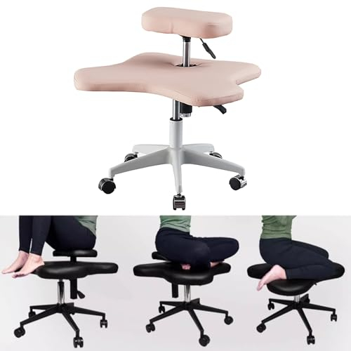 PQXQZ Kniestuhl, Bürostuhl Ergonomisch, Ergonomischer Stuhl mit Gekreuzten Beinen und Rollen, Höhenverstellbarer Bürohocker (Color : Pink)