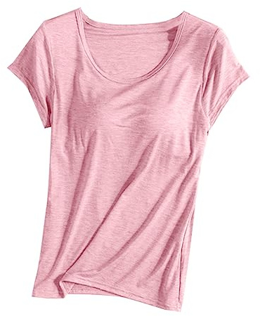 Keepink 1/2 PC Womens Tops with Built in Bras 2 in 1 Modal Basic Short Sleeve Shirts and Blouses Loose Casual Pullover Tee Ladies Summer Plus Size T Shirts Comfort Stretch Yoga Gym Top