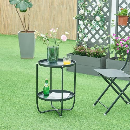 [en.casa] Table Basse Ronde Acier Noir 58 x 40 cm Design Intemporel Plateaux Ronds Amovibles pour Intérieur Extérieur