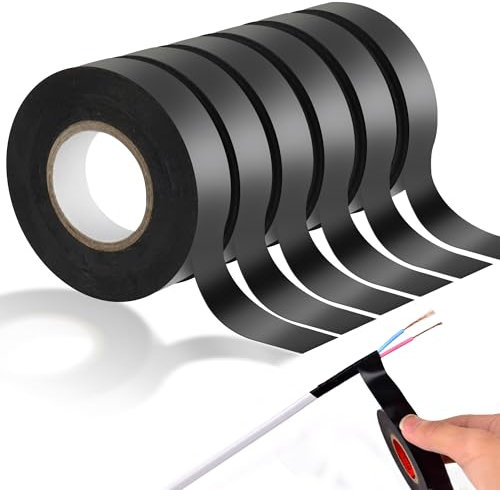 Taiyeestar Cinta aislante negra, 6 rollos de cinta aislante impermeable 20 mm x 20 m, cinta aislante autosoldable, cinta eléctrica para protección, agrupar y reparar cables