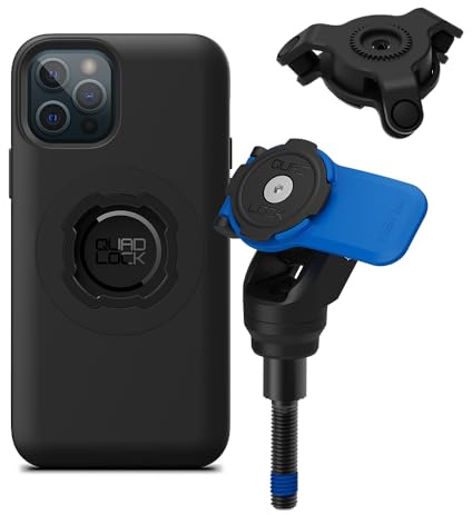 QUAD LOCK Lenkerklemm-Schrauben Handyhalterung für Motorrad mit Vibrationsdämpfer und MAG-Hülle für iPhone 12/12 Pro