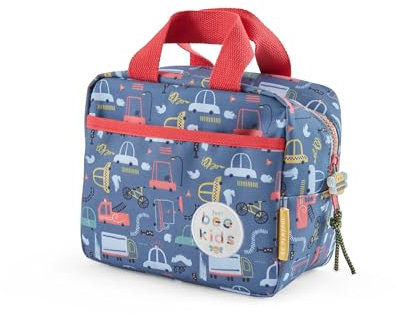 Just bee kids Lonchera aislada, mantiene la comida fresca durante más tiempo, fácil de limpiar, ecológica, estampado de coche azul marino, lonchera térmica para guardería, escuela, viajes, Blue