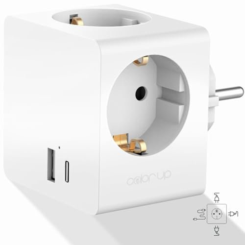 COLOR UP Steckdosenwürfel ohne Kabel, 5in1 Steckdosenadapter für DE/NL/ES/SE/FR, Mehrfachsteckdose für USB A/C + 3X C E/F, Mehrfachstecker für Steckdose mit Überspannungsschutz & Kindersicherung