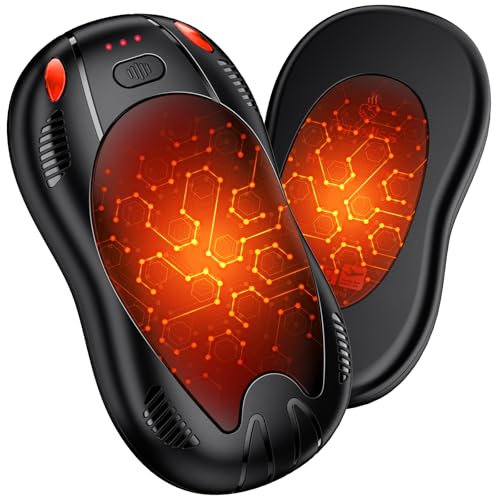 FANDLISS Lot de 2 Chauffe Main Rechargeable 10000 mAh Chaufferette Main Reutilisable Chauffage Double Face, pour Raynaud, Golf, Camping, Cadeaux Technologiques pour Femmes et Hommes(Noir)