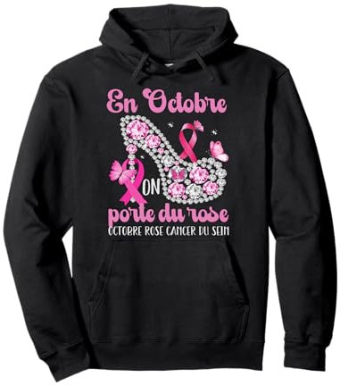En Octobre On Porte Du Rose Cadeau Octobre Rose Ruban Rose Sweat à Capuche