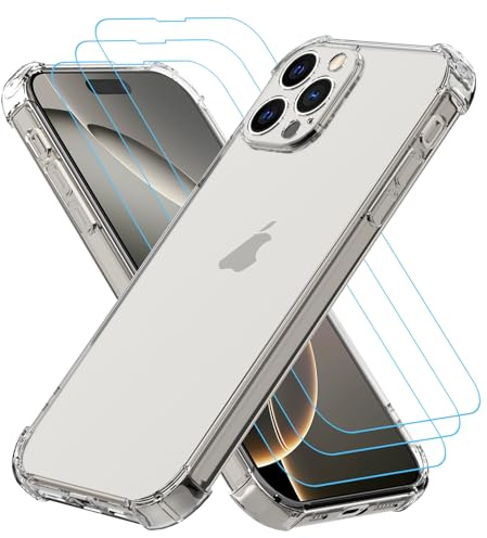 Totill 4 in 1 Case for iPhone 16 pro with [3 Pack] Tempered Glass Screen Protectors, Crystal Clear Phone Cover, Scratchproof and Shockproof, Compatible with Wireless Charger and Bike Phone Holder
