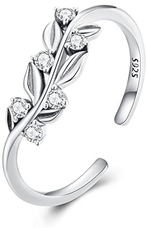 Bague ouverte en feuille d'argent sterling 925