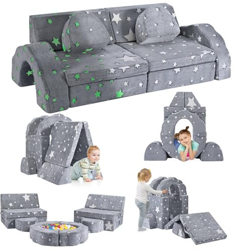 MINENICE Kindersofa aus Schaumstoff Bausteine,Spielsofa für Kinder & Kindersessel,Kuschelecke im Kinderzimmer,zum Spielen,Kreativsein,Schlafen (Grau-10)