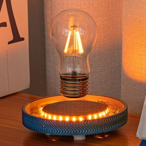 Kiko-ershaa Schwebende Glühbirne mit Regenbogen Magnetische schwebende Glühbirne mit leuchtendem Sockel 360 Grad drehbare Schreibtischlampe Tischlampe