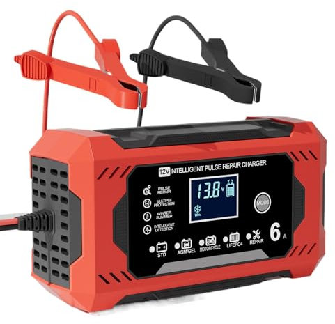 12V Autobatterie Ladegerät, 12V Akku Unterhalter | 12V 6A Automatisches Schwimmerladegerät und Desulfator LCD Bildschirm Autoladegerät für Auto LKW Rasenmäher Boot Schiffsbatterien