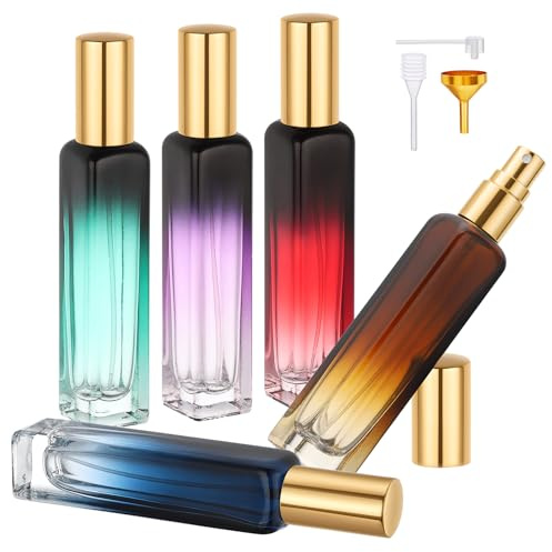 Segbeauty Flacon Parfum Voyage, 5 Pièces 15ml Echantillon Parfum Vide, Bouteille Spray Vide en Verre, Rechargeable et Portable, pour Voyage, la Fête, Cadeaux