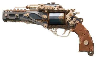 BAUBAUPLAY 3D Puzzle Holz für Erwachsene, DIY Steampunk Revolver Holz DIY 3D Puzzle Bausatz, Kreatives und pädagogisches Holzspielzeug (Bausatz Version/318PCS)