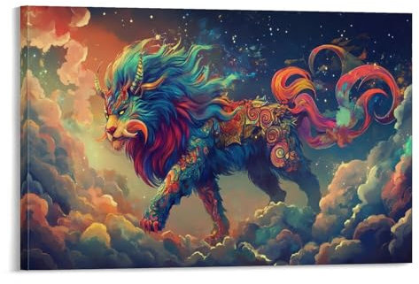 YYVKPMLXC Qilin Lein Wandbild Decor Mytische Kreaturen Wandkunst Aufhängen Kunstdruck Bild Auf Abstrakte Dekoration Wohnzimmer Wall 16x24inch(40x60cm)