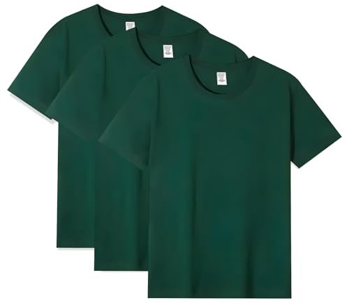 Genérico Camiseta Lisas Marga Corta Cuello Redondo Hombre y Mujer, Pack 3 Muy Suave y Transpirable,Bàsico y Cómodo Estilo Casual Verde Botella XL