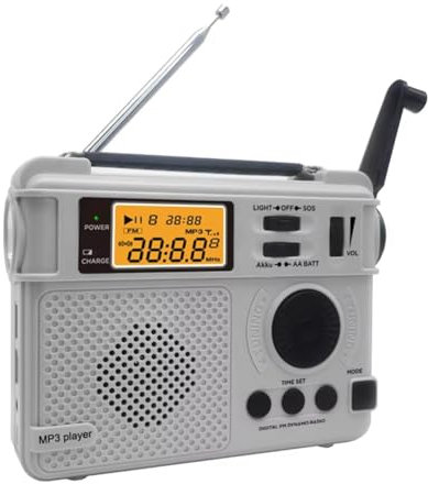 Kznifmk FM-Radio für Den Außenbereich, Handkurbel, Notfallradio-Empfänger, 3000 MAh, Bluetooth-Lautsprecher, Taschenlampe, Unterstützt SOS, Power Bank, TF