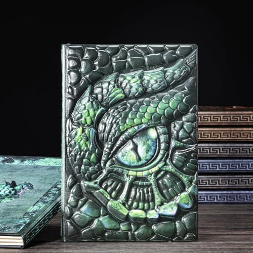 Coyoohouse Handgefertigtes 3D-Drachenaugen-PU-Leder-Tagebuch, geprägtes Notizbuch mit liniertem Papier, perfekt für Drachenliebhaber, DND-Spieler, Hardcover Reise-Notizblock zum Schreiben, Skizzenbuch