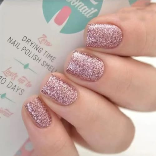 Xonojun 24 Pcs Faux Ongles Pailletés Rose Court Carré, Press-on Nails Artificiels Rose Scintillant, Kit Faux Ongles Glitter pour Eté Soirée Mariage Noël Femme
