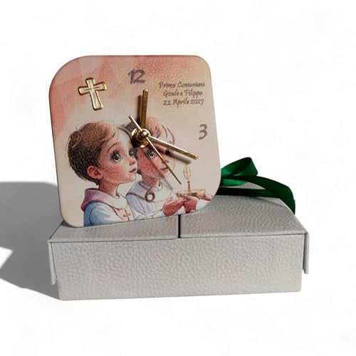 oggettando Tischuhr Kommunion Kruzifix Kleiner Prinz in Schachtel als Gastgeschenk nützlich Geburt, Taufe, Kommunion, Konfirmation (Paar Kinder mit Kruzifix Conf.)