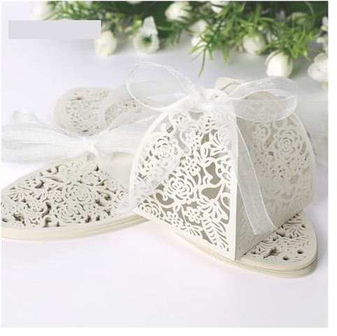 50/100 Stück Band Pyramide Laser geschnitten Hochzeitsgeschenk Süßigkeiten Geschenk Schokoladenschachtel weiß rosa(WHITE,100PCS_5X5X5CM)
