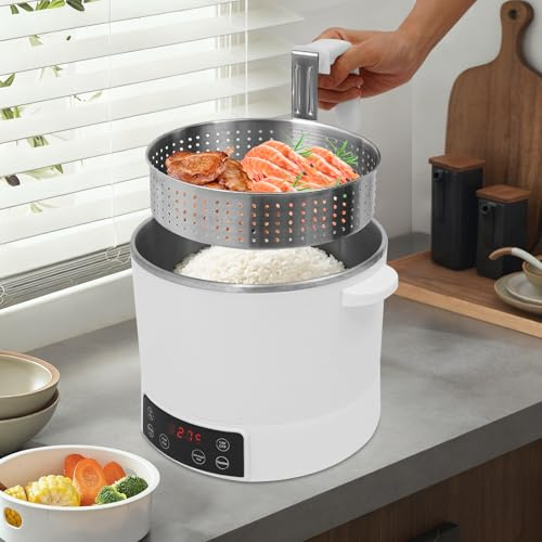 Apriltop 1500W 220V Mijoteuse électrique, Cuiseurs à Riz Low Sugar 3L pour 1 à 3 Personnes, Cuve Intérieure en Acier Inoxydable 304, Appareil électroménager Cuisine, 26.5x23.5cm (Blanc)