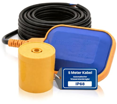 Intratec Schwimmerschalter 5m 250V 16A IP68 – Automatische Wasserstands Steuerung für Wasser Pumpen Tanks & Tauchpumpe – Wassermelder mit einfacher Installation – 3x1mm²