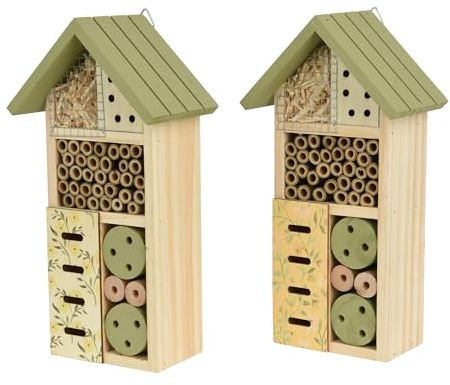 Insektenhotel 26x13,5cm Holz 1 Stück Sortiert - mit Metallaufhänger - Insektenhaus für Garten & Balkon - Gartendeko Bienenhotel - Holzdeko Frühling Sommer