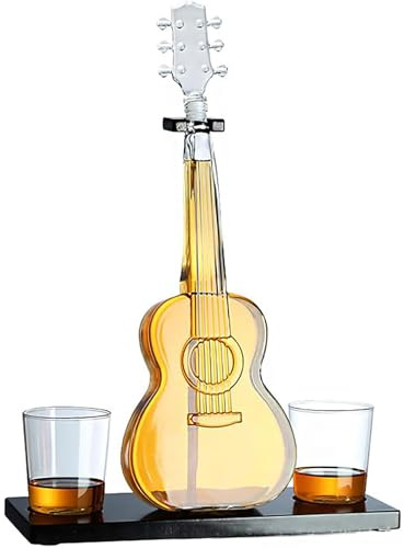 Electric Guitar Decanter Set with 2 Whiskey Glasses, 1000ml, Includes Base, Good Sealing, Perfect for Music Lovers