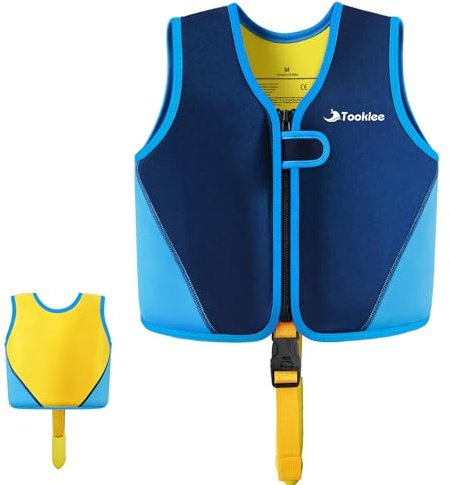 Gilet de Natation pour Enfant,Gilet Natation Enfant Certifié TÜV,gilet natation bébé garçon Aide à la Flottaison Réglable à 8 Panneaux,gilet de Flottaison pour Tout-Petits en Néoprène,Bleu-M 3 à 6 ans
